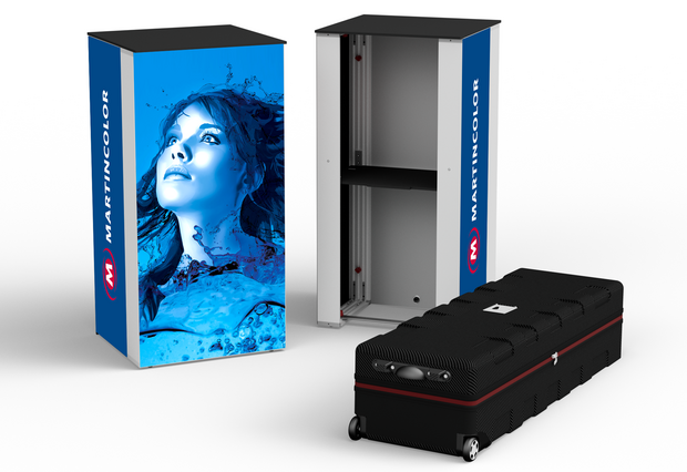 ALU STAR SLIM LED-Theke - Vorder- und Rückseite mit Transporttrolley