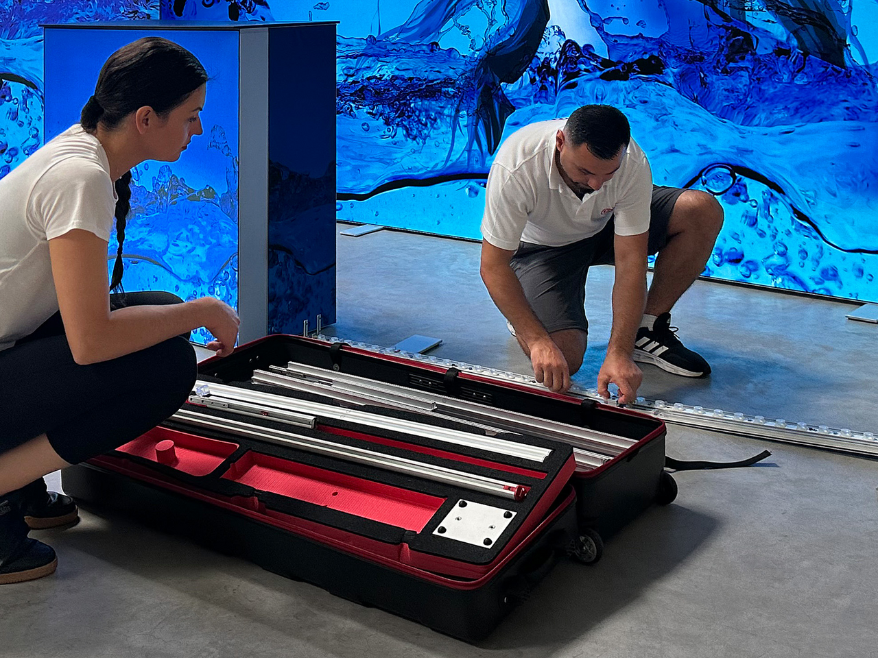 Setting up an exhibition wall